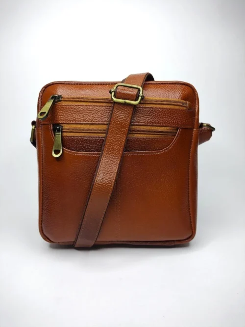 Tan leather travel sling bag unisex