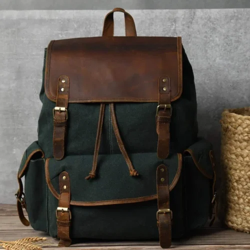 Olive green canvas backpack