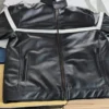 Black striped leather jacket sample Custom made "80s" leather striped jackets