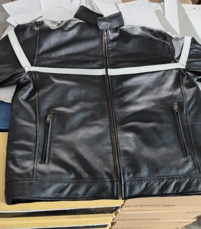 Black striped leather jacket sample Custom made "80s" leather striped jackets