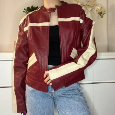 Red striped leather jacket inspiration Custom made "80s" leather striped jackets