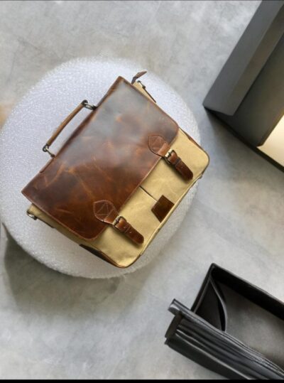 Beige canvas laptop bag Squalo vintage beige canvas laptop bag