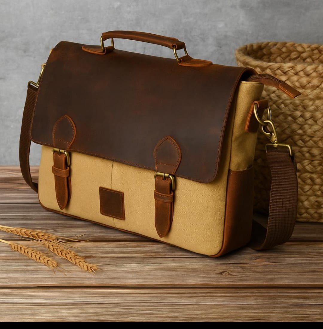 Beige canvas leather bag